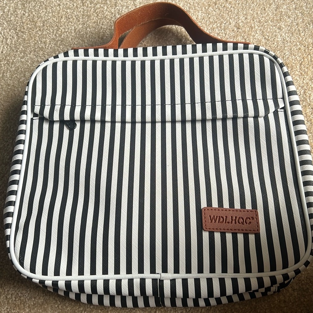 Black and White Striped Cosmetic Bag